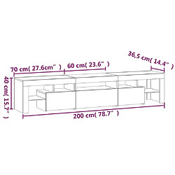 vidaXL Meuble TV avec lumières LED Chêne sonoma 200x36,5x40 cm pas cher