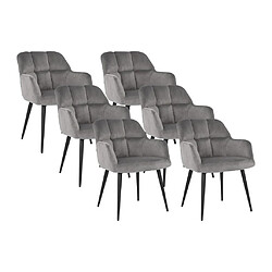 Lot de 6 chaises avec accoudoirs - Velours et métal - Gris - PEGA de PASCAL MORABITO