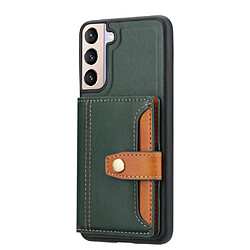 Coque en TPU + PU antichoc avec béquille et porte-carte vert pour votre Samsung Galaxy S22