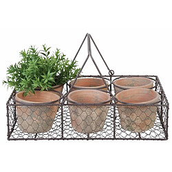 L'Héritier Du Temps Panier Décoratif à Poser Set de 6 Pots en Terre Cuite Intérieur et Extérieur Panière Grillagée 10,5x25,5x37,5cm