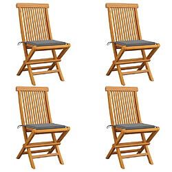 vidaXL Chaises de jardin et coussins gris lot de 4 Bois de teck massif