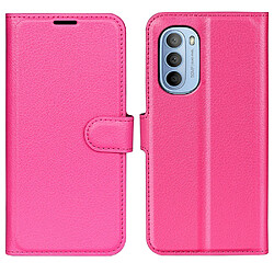 Coque en TPU + PU texture litchi avec support rose pour votre Motorola Moto G31