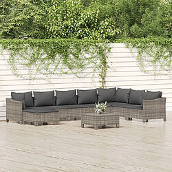 vidaXL Salon de jardin 9 pcs avec coussins Gris Résine tressée