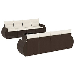 vidaXL Salon de jardin avec coussins 9 pcs marron résine tressée