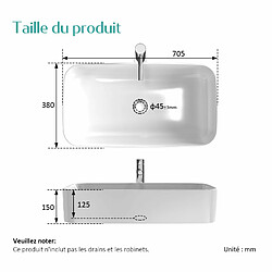 EMKE Vasque à Poser Salle de Bain en céramique, Lavabo rectangulaire en céramique, blanc brillant - 70,5 x 38 x 15 cm pas cher