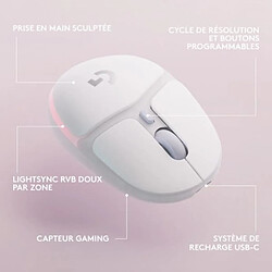 Souris Logitech G - Gaming - sans fil - G705 Éclairage RVB LIGHTSYNC, Bluetooth, Légere - White Mist