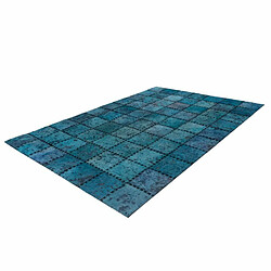 Acheter Paris Prix Tapis Patchwork en Cuir Fait Main Voila Turquoise 160 x 230 cm