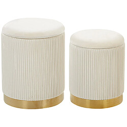 Beliani Pouf MIRAMAR Set de 2 Blanc Velours 35/31 cm 35/31 cm 