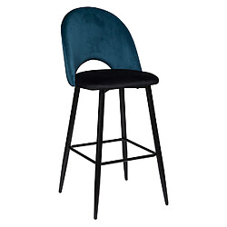 Toilinux Lot de 2 Chaises de bar effet velours Kara - Hauteur d'assise 76 cm - Bleu canard