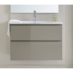 Pegane Meuble de salle de bain avec 2 tiroirs suspendus taupe brillant avec plan moulé - Longueur 100 x Hauteur 56 x Profondeur 46 cm