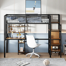 Acheter ComfortXL Lit Mezzanine 90x200cm En Fer Avec Armoire, Bureau Et Échelle De Sécurité, Noir