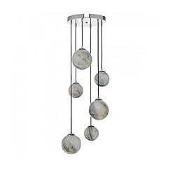 Luminaire Center Suspension Mikara Chrome poli,verre à effet de marbre 6 ampoules 50cm