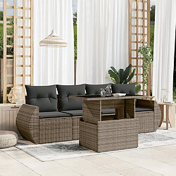 vidaXL Salon de jardin 5 pcs avec coussins gris résine tressée