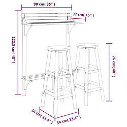 vidaXL Ensemble de bar de balcon 3 pcs Bois d'acacia massif pas cher