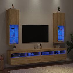 Avis vidaXL Meubles TV avec lumières LED 2 pcs chêne sonoma 30,5x30x102 cm