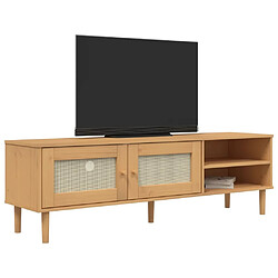 Avis Maison Chic Meuble TV scandinave - Banc TV pour salon SENJA aspect rotin marron 158x40x49cm bois massif pin -MN89940