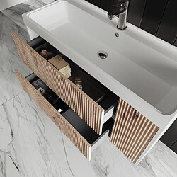 Kiamami Valentina MOBILIER DE SALLE DE BAIN 100CM EN CHÊNE DORÉ CANETTÉ ET MIROIR 100X60 | CORTINA