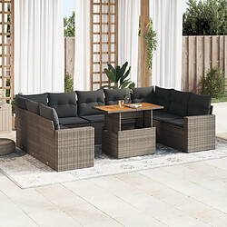 vidaXL Salon de jardin avec coussins 10 pcs gris résine tressée