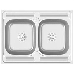 vidaXL Évier de cuisine à double lavabo argenté 800x600x155 mm inox