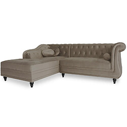 Canapé d'angle Gauche Empire Velours Taupe style Chesterfield