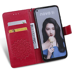 Acheter Wewoo Housse Coque Impression pressée Motif tournesol Étui en cuir PU à rabat horizontal pour Huawei Nova 5i / P20 Lite 2019avec support et fentes cartes et portefeuille et lanière rouge