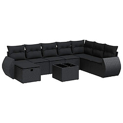 vidaXL Salon de jardin 9 pcs avec coussins noir résine tressée