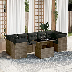 vidaXL Salon de jardin 8 pcs avec coussins gris résine tressée