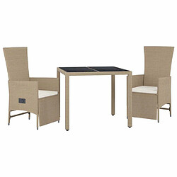 Avis Ensemble salle à manger de jardin 3 pcs,Table et chaise à dîner d'extérieur Beige poly rotin -MN80216