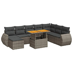 vidaXL Salon de jardin 9 pcs avec coussins gris résine tressée