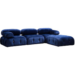 Hanah Home Canapé d'angle en tissu Bubble velours bleu.