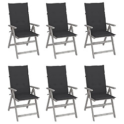 vidaXL Chaises inclinables de jardin lot de 6 et coussins Bois acacia