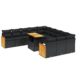 vidaXL Salon de jardin 11 pcs avec coussins noir résine tressée