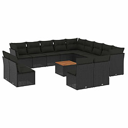 Maison Chic Salon de jardin avec coussins 14 pcs | Ensemble de Table et chaises | Mobilier d'Extérieur noir résine tressée -GKD12435