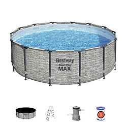 Bestway Piscine tubulaire ronde steel pro max Ø 4.27 x h.1.22 m - effet pierre