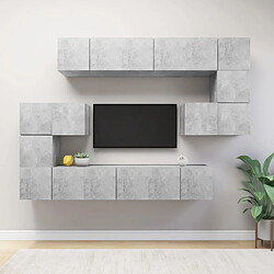 Maison Chic Ensemble de meubles TV 10 pcs | Banc TV Moderne pour salon | Meuble de Rangement - Gris béton Aggloméré -MN36968