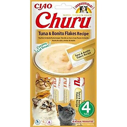 INABA Churu - Friandises pour Chats en purée au Thon & Flocons de bonite - 4 Tubes x 14g - Délicieux Snacks pour Félins - Texture Lisse et Onctueuse - Nourriture pour Chats