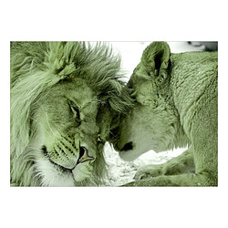 Artgeist Papier peint - Lion Tenderness (Green) [300x210]