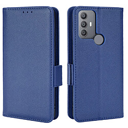 Etui en PU texture litchi, fermoir magnétique latéral avec support, bleu foncé pour votre TCL 30E/30 SE/305/306/Sharp Aquos V6/V6 Plus