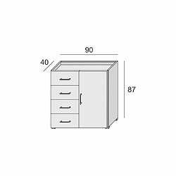 Inside 75 Commode moderne FAZZIO structure blanc étagère ciment 1 porte 4 tiroirs 1 étagère