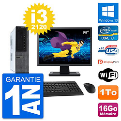 PC Dell 990 DT Ecran 19" Intel i3-2120 RAM 16Go Disque Dur 1To Windows 10 Wifi - Occasion