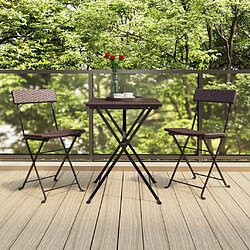 Maison Chic Table de bistro pliable et chaises d'extérieur 3 pcs,Ensemble de bistro de jardin pour relax Marron Résine tressée -GKD192808