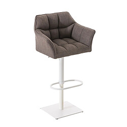 Decoshop26 Tabouret de bar chaise haute de comptoir couture carrées assise en tissu gris cadre carré en métal blanc 10_0004754