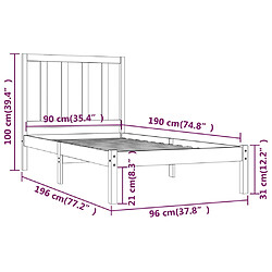 vidaXL Cadre de lit sans matelas bois de pin massif 90x190 cm pas cher