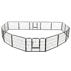 vidaXL Parc pour chiens 16 panneaux Acier 60 x 80 cm Noir