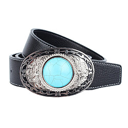 Ceinture en cuir Western Cowboy Ceinture à la taille Ceinture noire à boucle turquoise