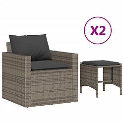 vidaXL Salon de jardin 4 pcs avec coussins gris résine tressée