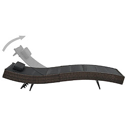 Helloshop26 Transat chaise longue bain de soleil lit de jardin terrasse meuble d'extérieur résine tressée et textilène marron 02_0012921