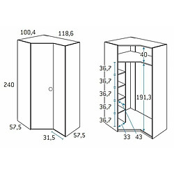 Inside 75 Armoire d'angle pan-coupé droite 2 portes 118,6 x 240 cm finition chêne blanchis