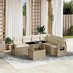 vidaXL Salon de jardin avec coussins 7 pcs beige résine tressée