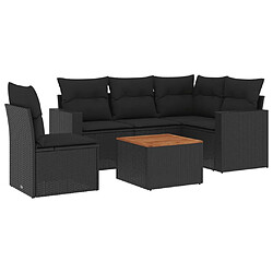 vidaXL Salon de jardin 6 pcs avec coussins noir résine tressée